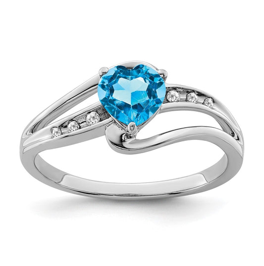 Sterling Silver Rhodium plated Blue Topaz and Diamond Ring, Sz 6