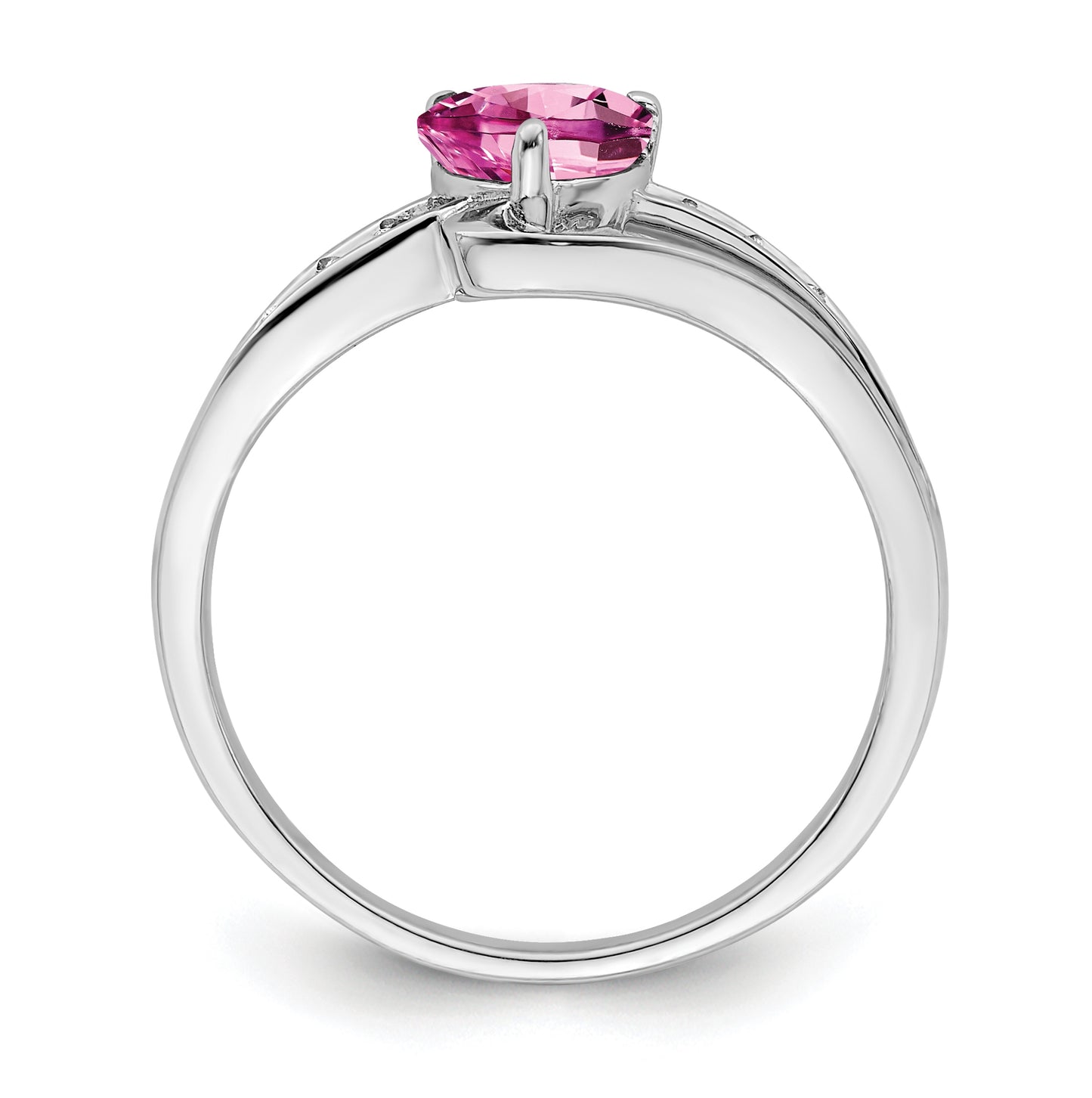 Sterling Silver Rhodium plated Cr Pink Sapphire and Diamond Ring, Size 8