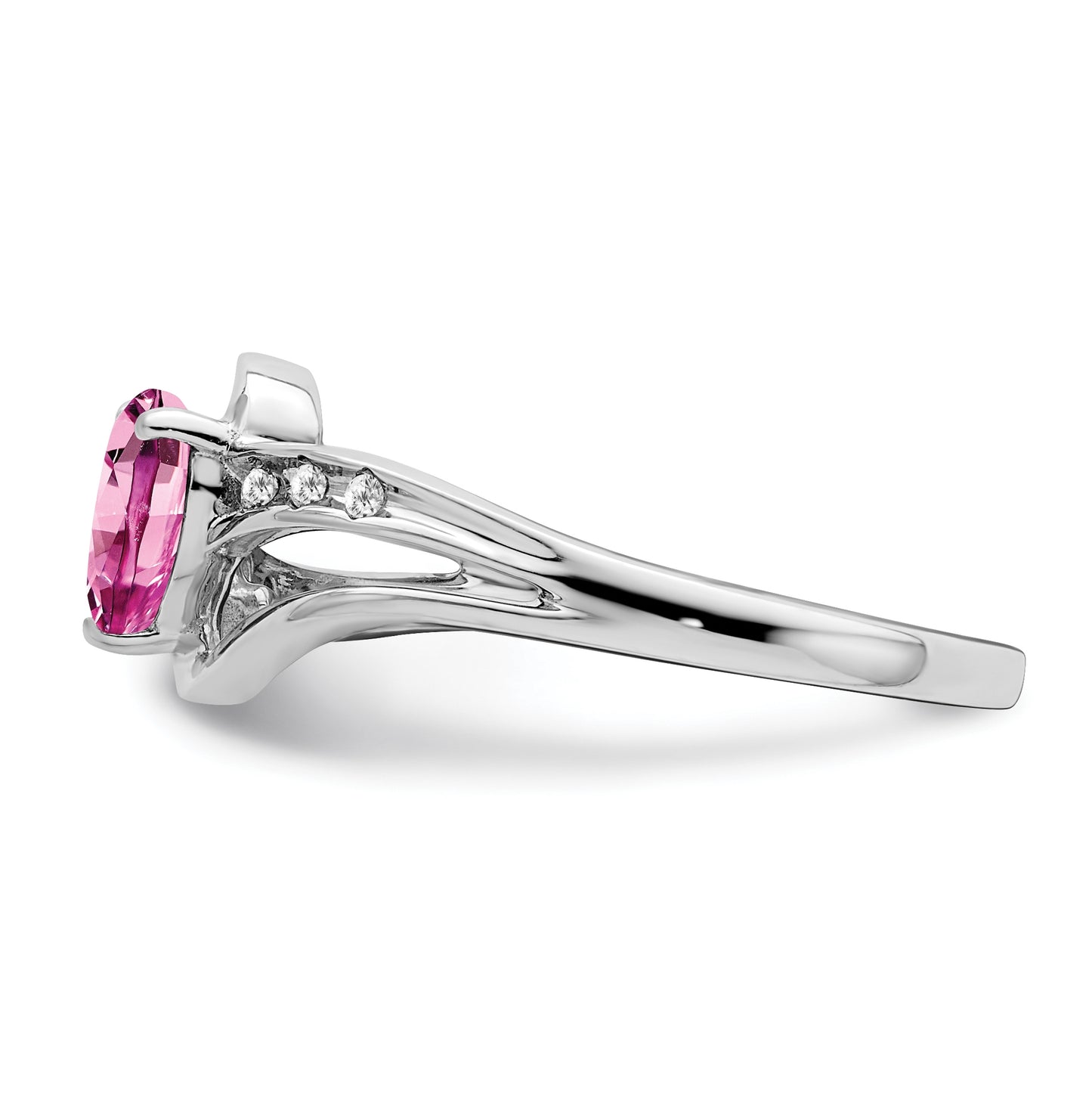 Sterling Silver Rhodium plated Cr Pink Sapphire and Diamond Ring, Size 8