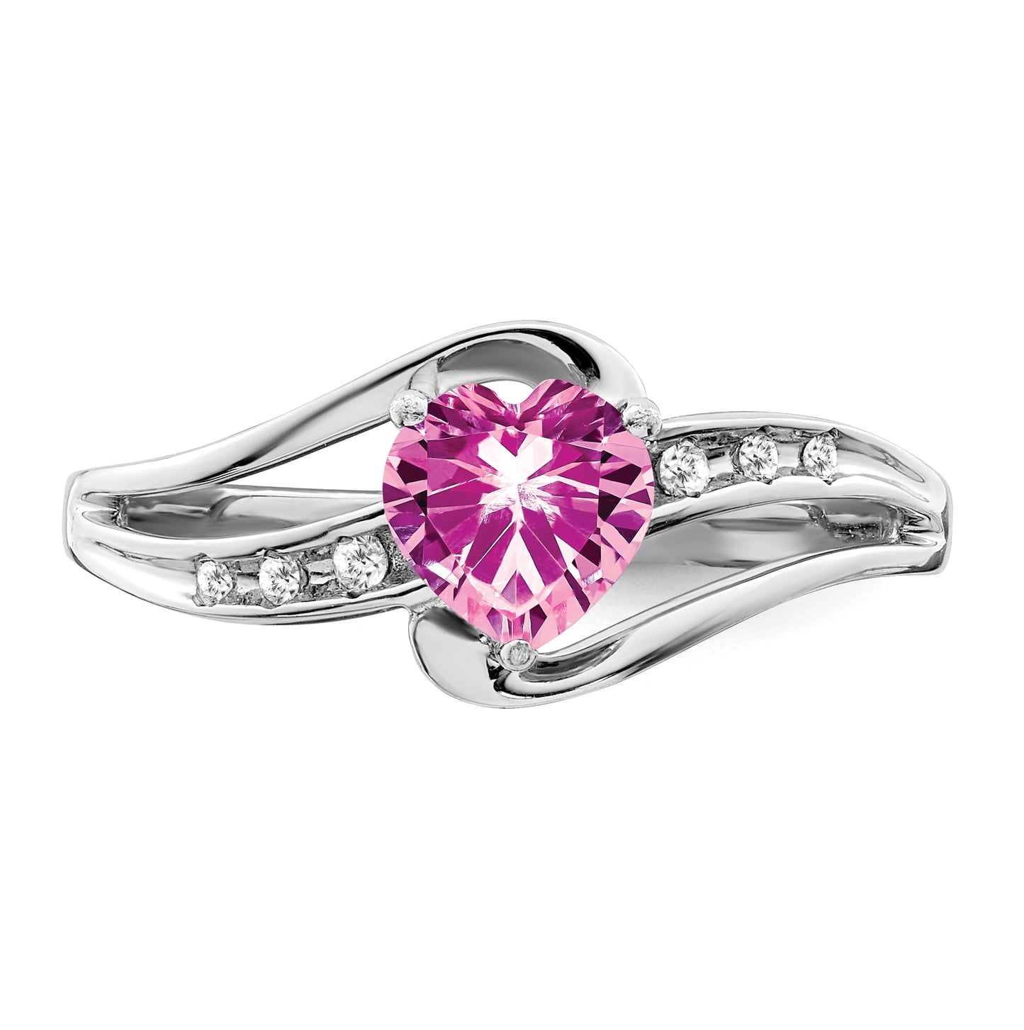 Sterling Silver Rhodium plated Cr Pink Sapphire and Diamond Ring, Size 8