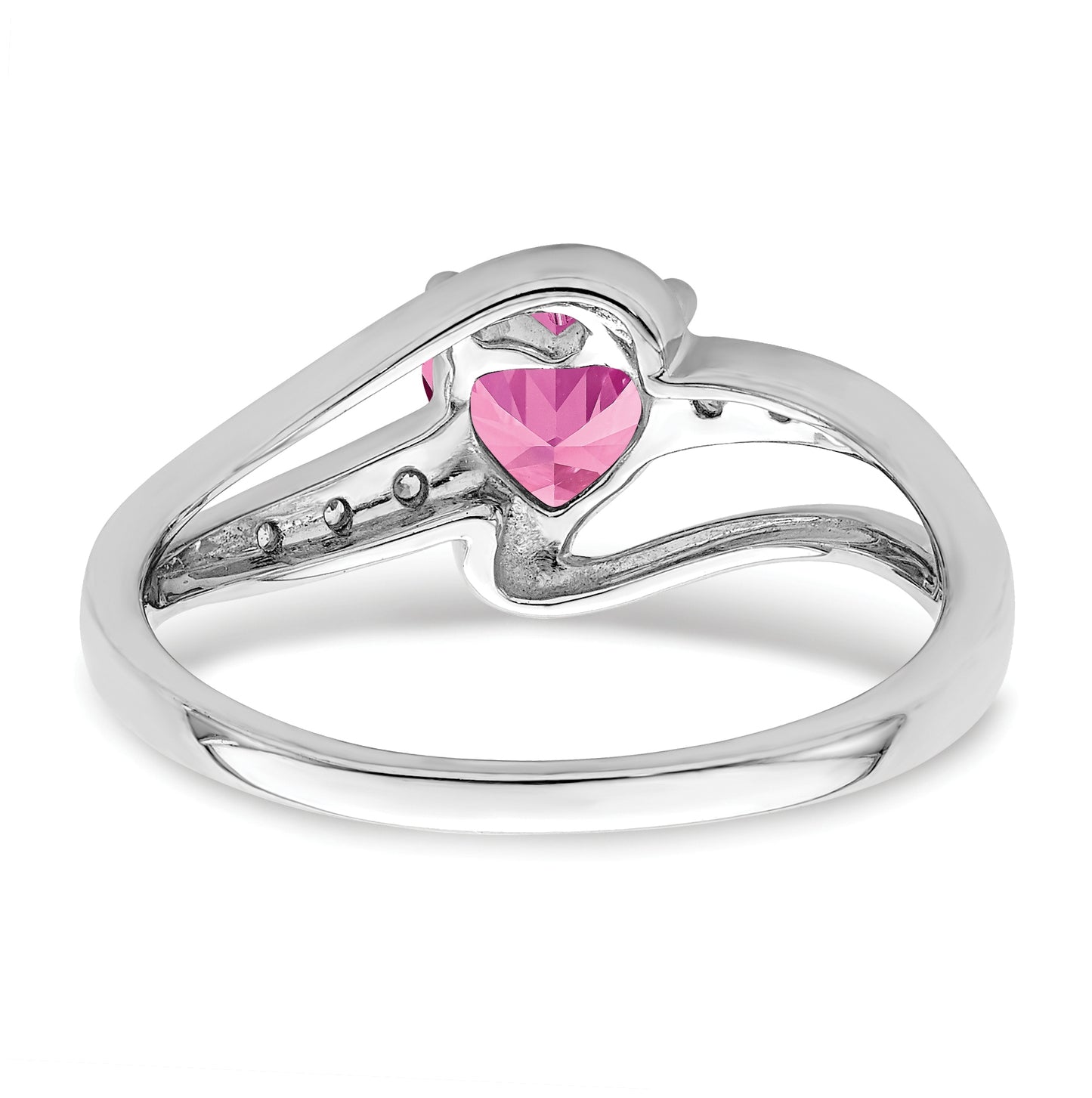 Sterling Silver Rhodium plated Cr Pink Sapphire and Diamond Ring, Size 8