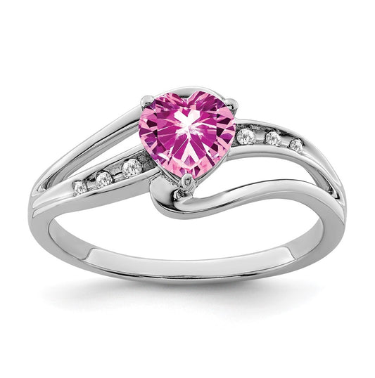 Sterling Silver Rhodium plated Cr Pink Sapphire and Diamond Ring, Size 8