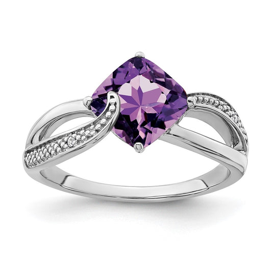 Sterling Silver Rhodium-Plated Amethyst and Diamond Ring, Sz 6