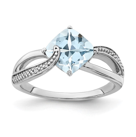 Sterling Silver Rhodium-Plated Aquamarine and Diamond Ring, Sz 6