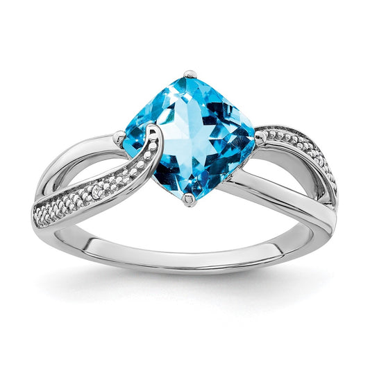 Sterling Silver Rhodium-Plated Blue Topaz and Diamond Ring, Sz 6