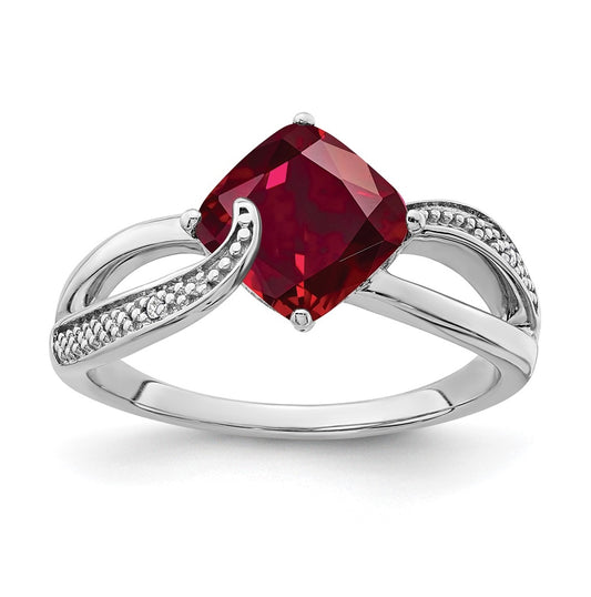 Sterling Silver Rhodium-Plated Created Ruby and Diamond Ring, Sz 7