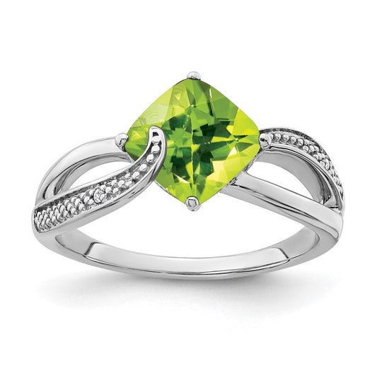 Sterling Silver Rhodium-Plated Peridot and Diamond Ring, Sz 6