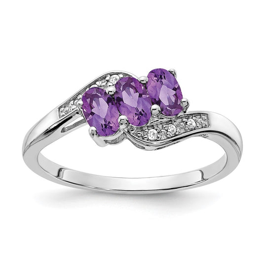 Sterling Silver Rhodium-Plated Amethyst & Diamond Ring, Size 6