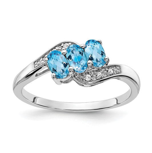 Sterling Silver Rhodium plated Blue Topaz/Diamond Ring, Size 6