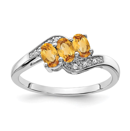 Sterling Silver Rhodium plated Citrine/Diamond Ring, Size 6