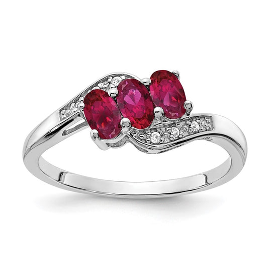 Sterling Silver Rhodium-PlatedCreated Ruby and Diamond Ring, Size 6