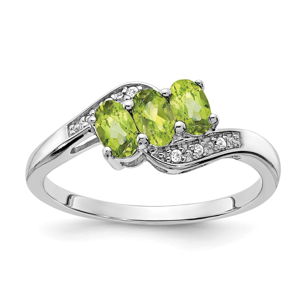 Sterling Silver Rhodium-Plated Peridot & Diamond Ring, Size 6