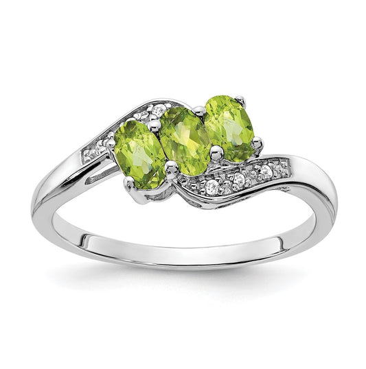 Sterling Silver Rhodium plated Peridot/Diamond Ring, Size 8