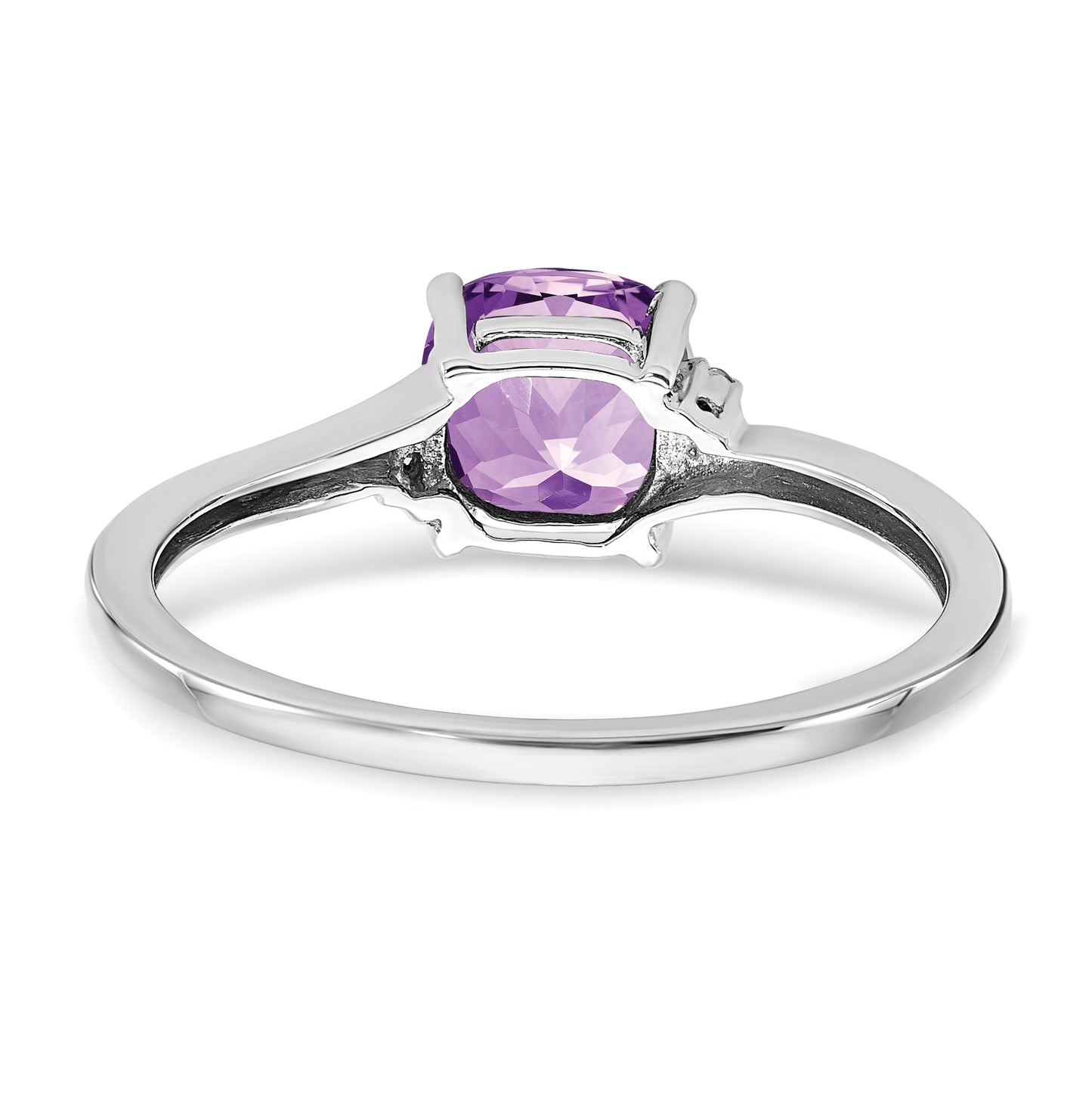 Sterling Silver Rhodium plated Amethyst and Dia Ring, Size 8