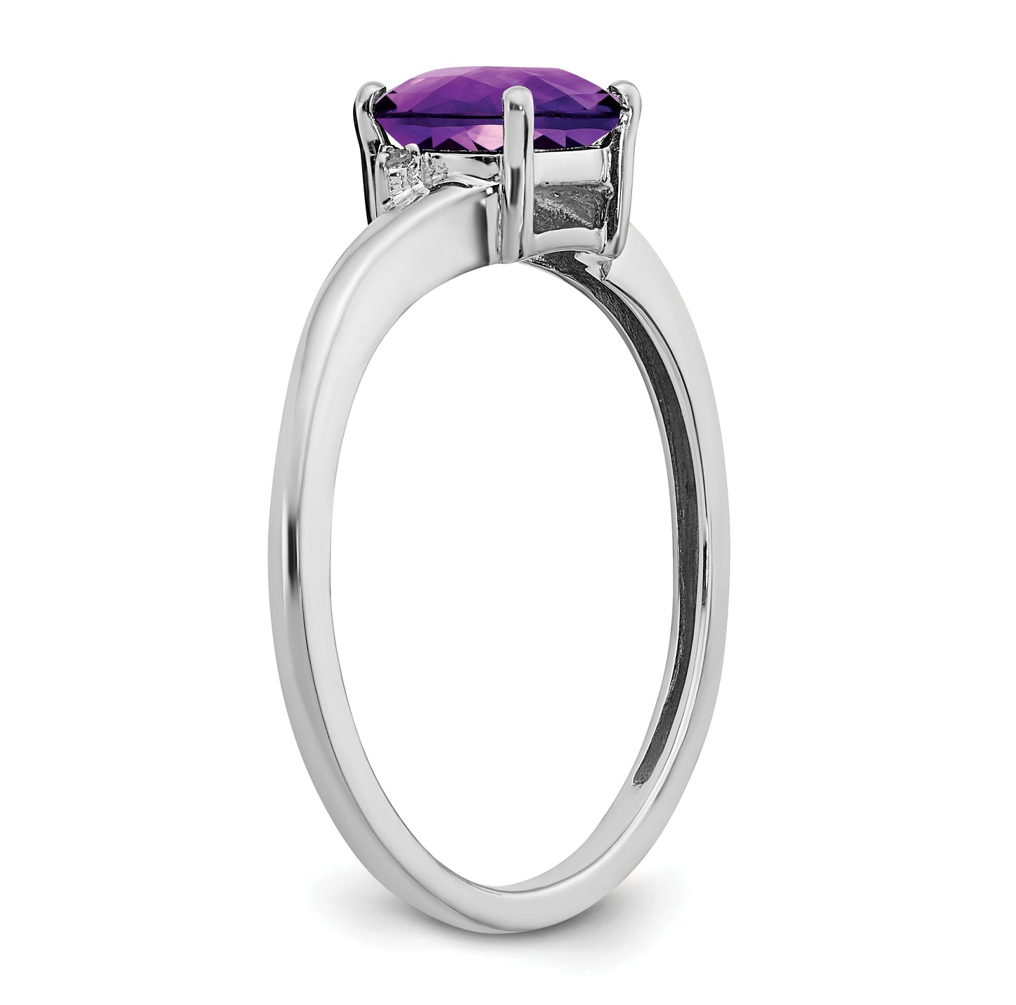 Sterling Silver Rhodium plated Amethyst and Dia Ring, Size 7