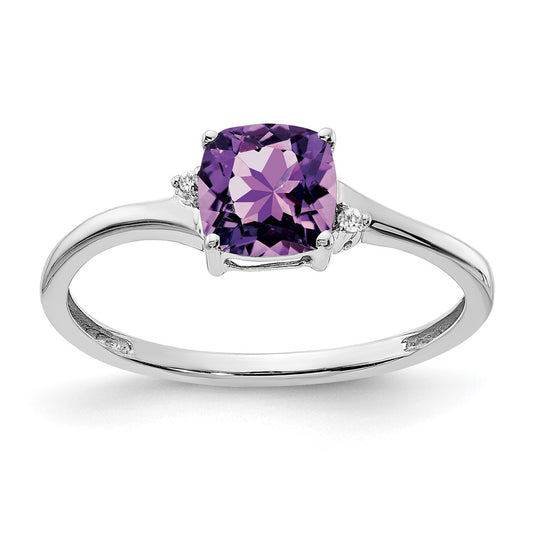 Sterling Silver Rhodium plated Amethyst and Dia Ring, Size 6