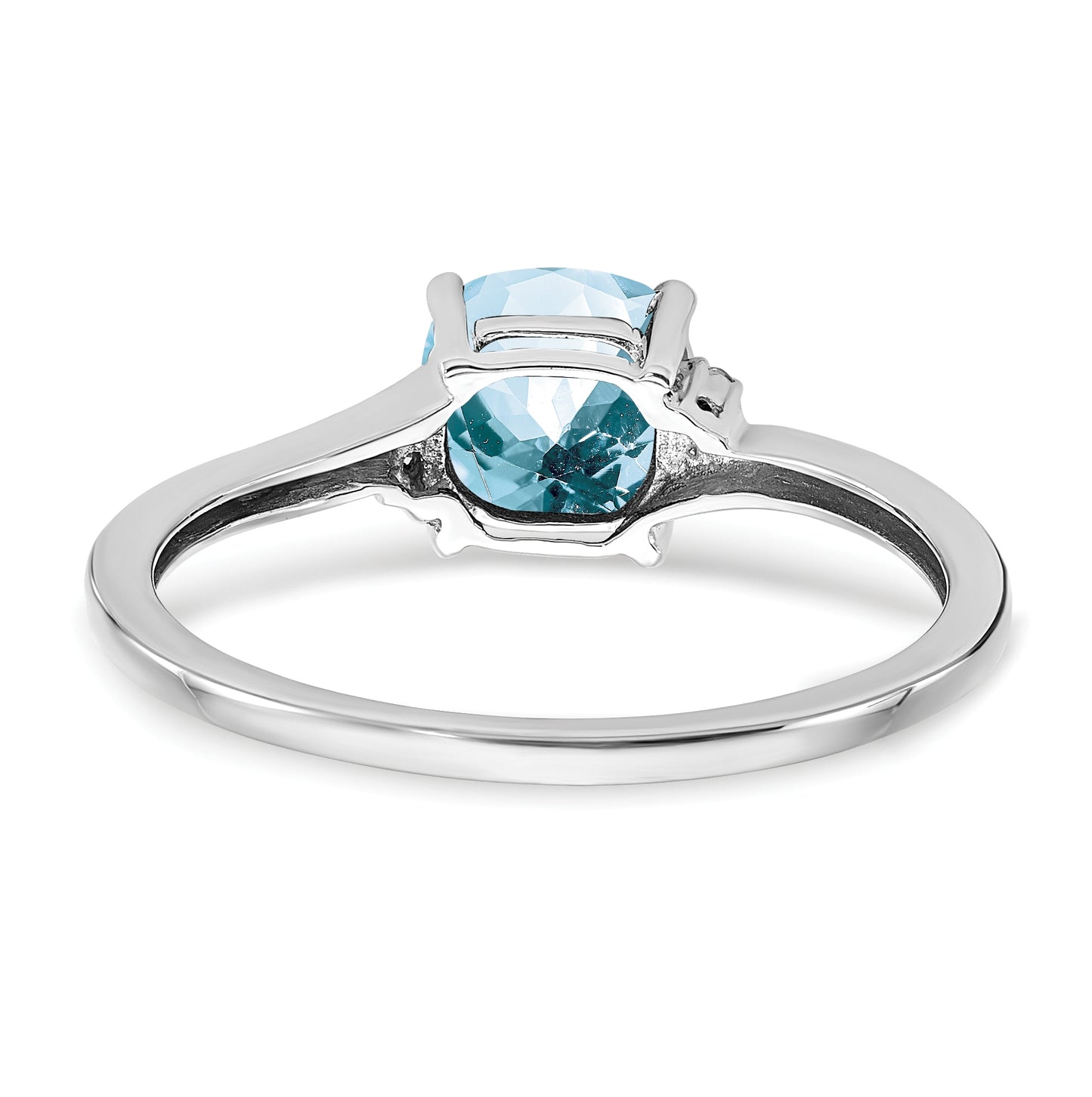 Sterling Silver Rhodium plated Aquamarine and Dia Ring, Size 6