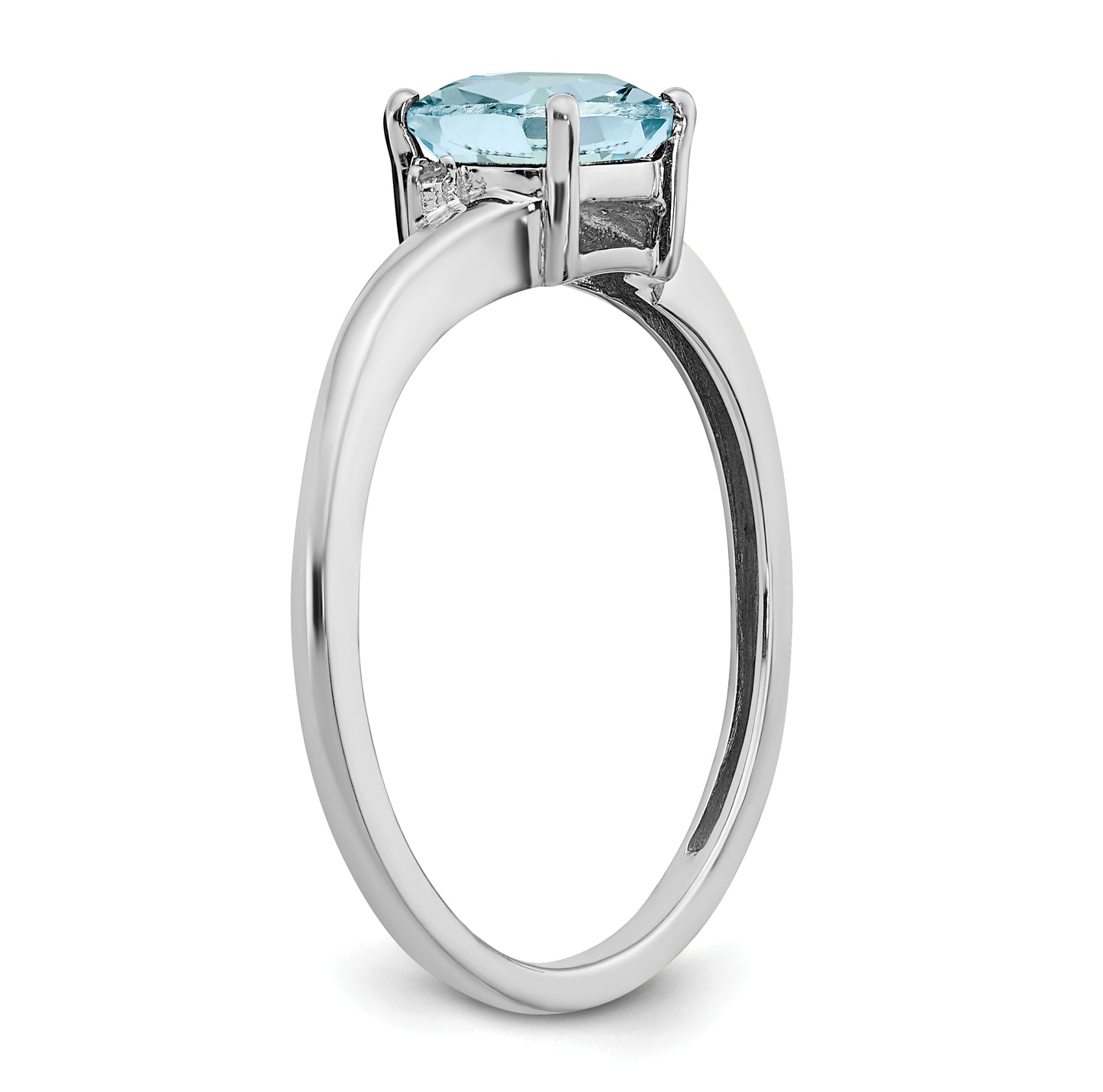 Sterling Silver Rhodium plated Aquamarine and Dia Ring, Size 6