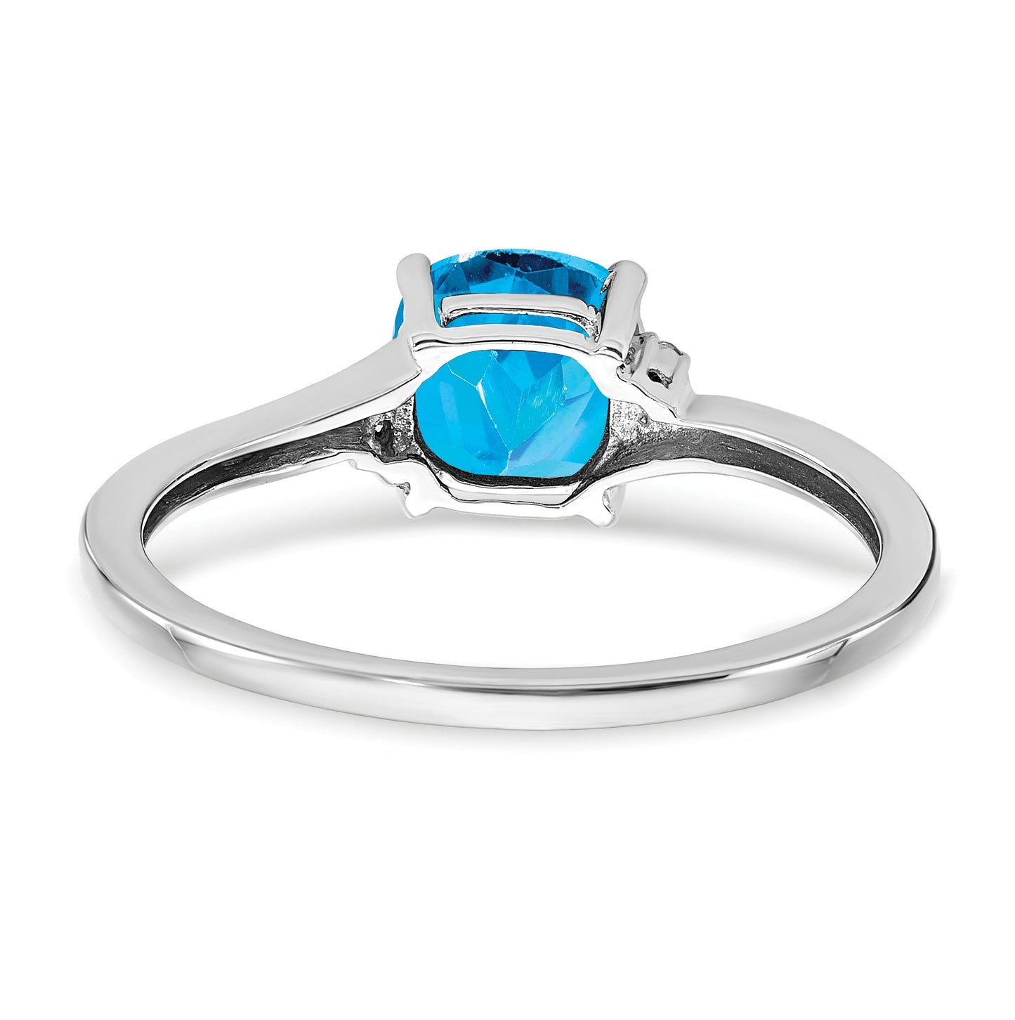 Sterling Silver Rhodium plated Blue Topaz and Dia Ring, Size 7