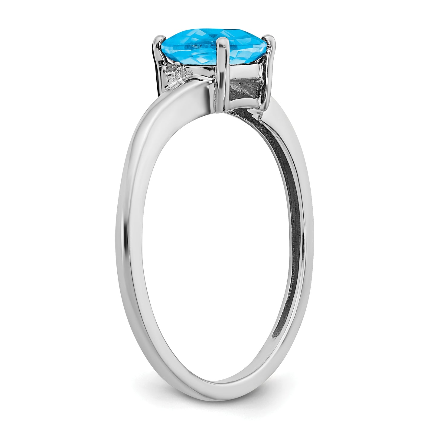 Sterling Silver Rhodium plated Blue Topaz and Dia Ring, Size 7