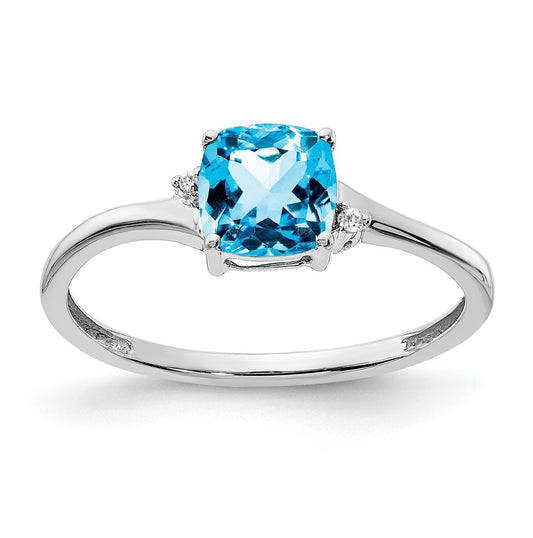 Sterling Silver Rhodium plated Blue Topaz and Dia Ring, Size 6