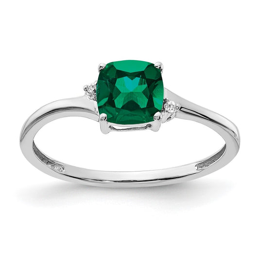 Sterling Silver Rhodium-PlatedCreated Emerald & Diamond Ring, Size 6