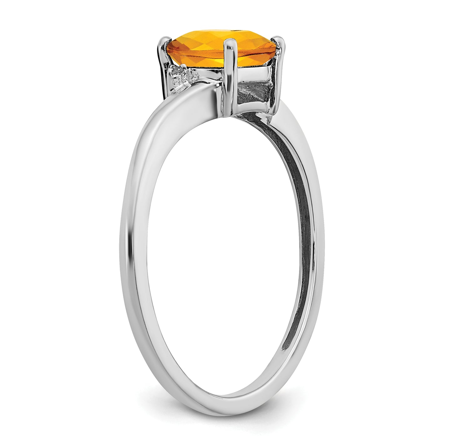 Sterling Silver Rhodium plated Citrine and Dia Ring, Size 7