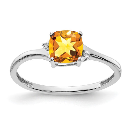 Sterling Silver Rhodium plated Citrine and Dia Ring, Size 6