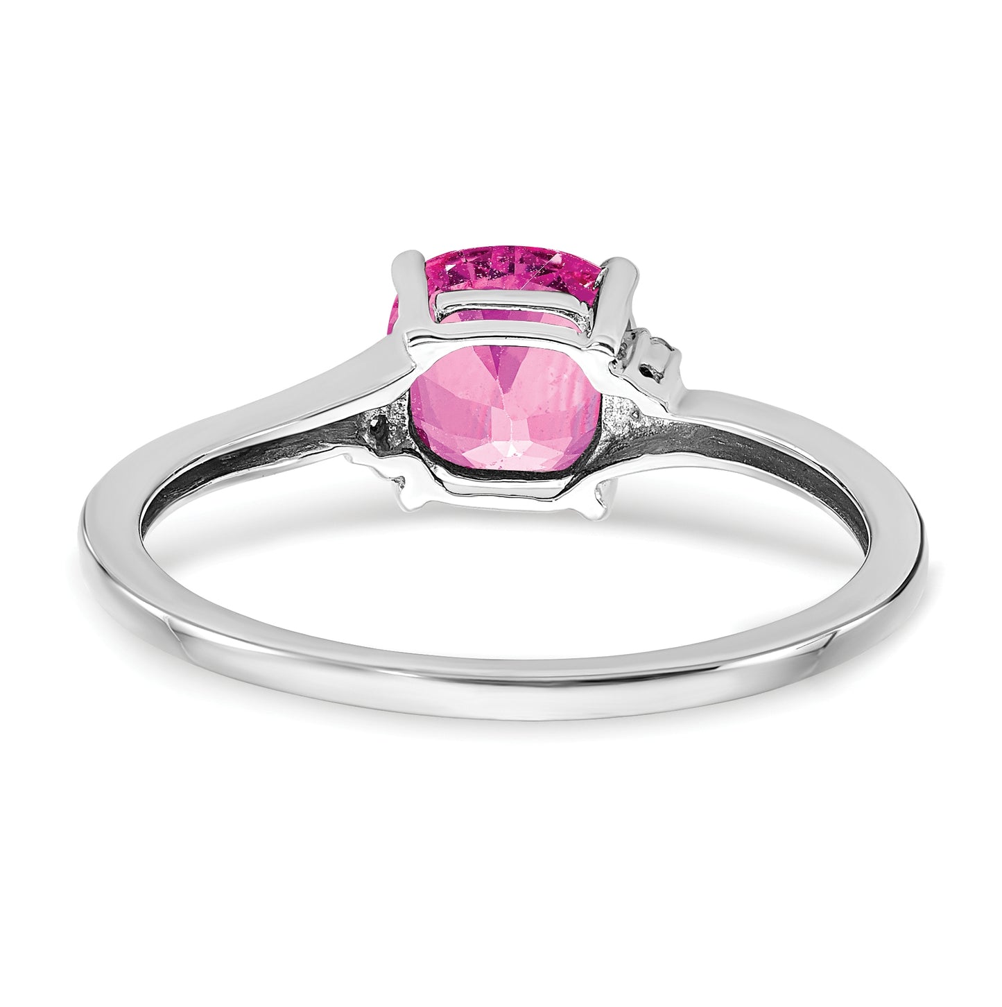 Sterling Silver Rhodium plated Created Pink Sapphire and Diamond Ring, Size 6