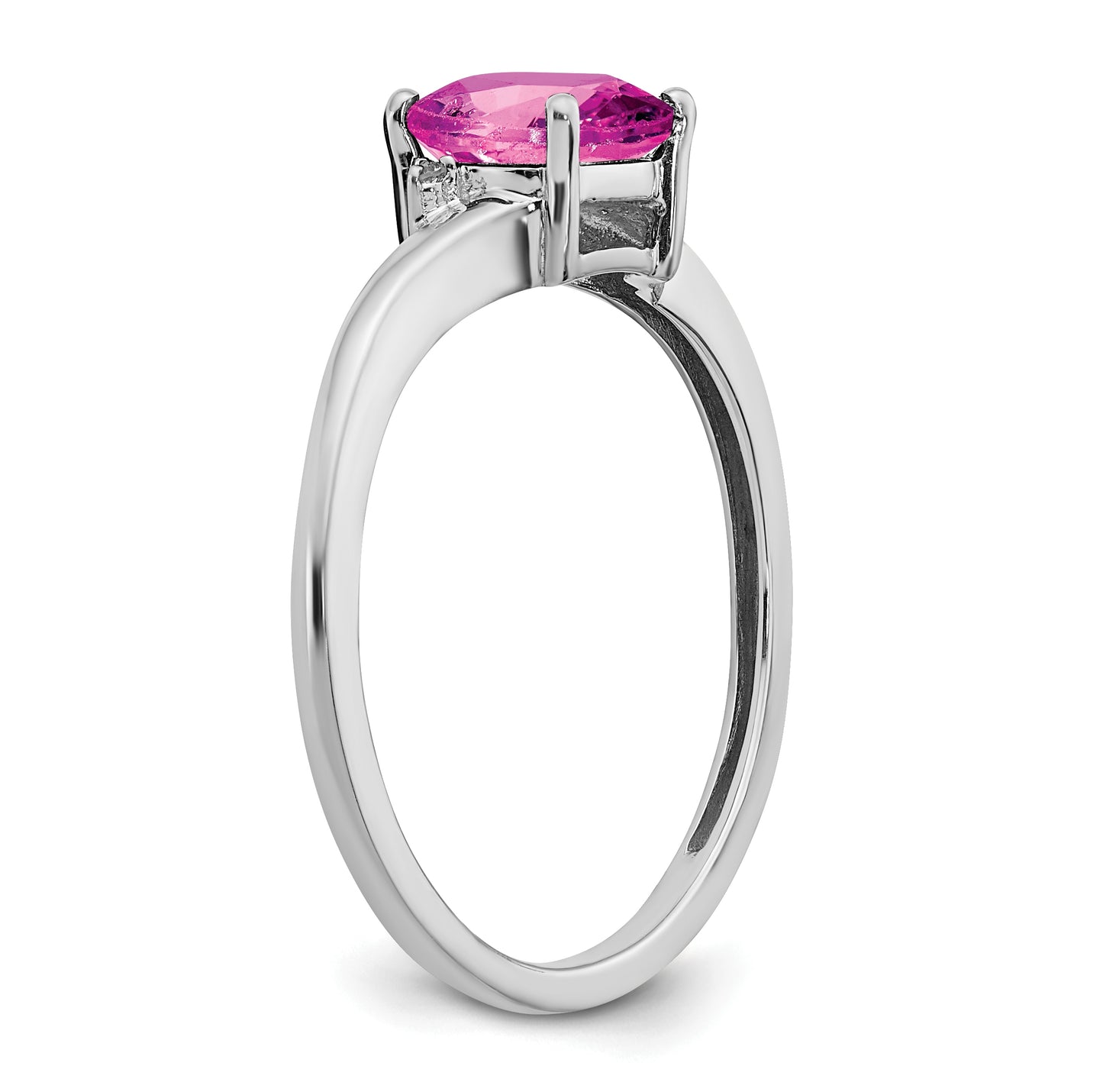 Sterling Silver Rhodium plated Created Pink Sapphire and Diamond Ring, Size 6