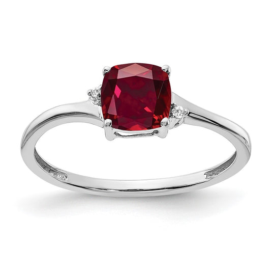 Sterling Silver Rhodium plated Created Ruby and Dia Ring, Size 7