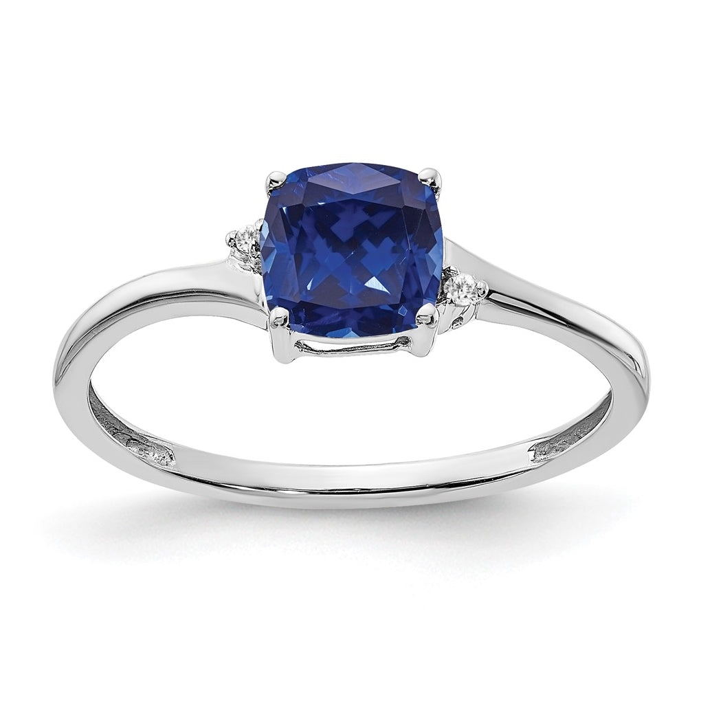 Sterling Silver Rhodium-PlatedCreated Sapphire & Diamond Ring, Size 8