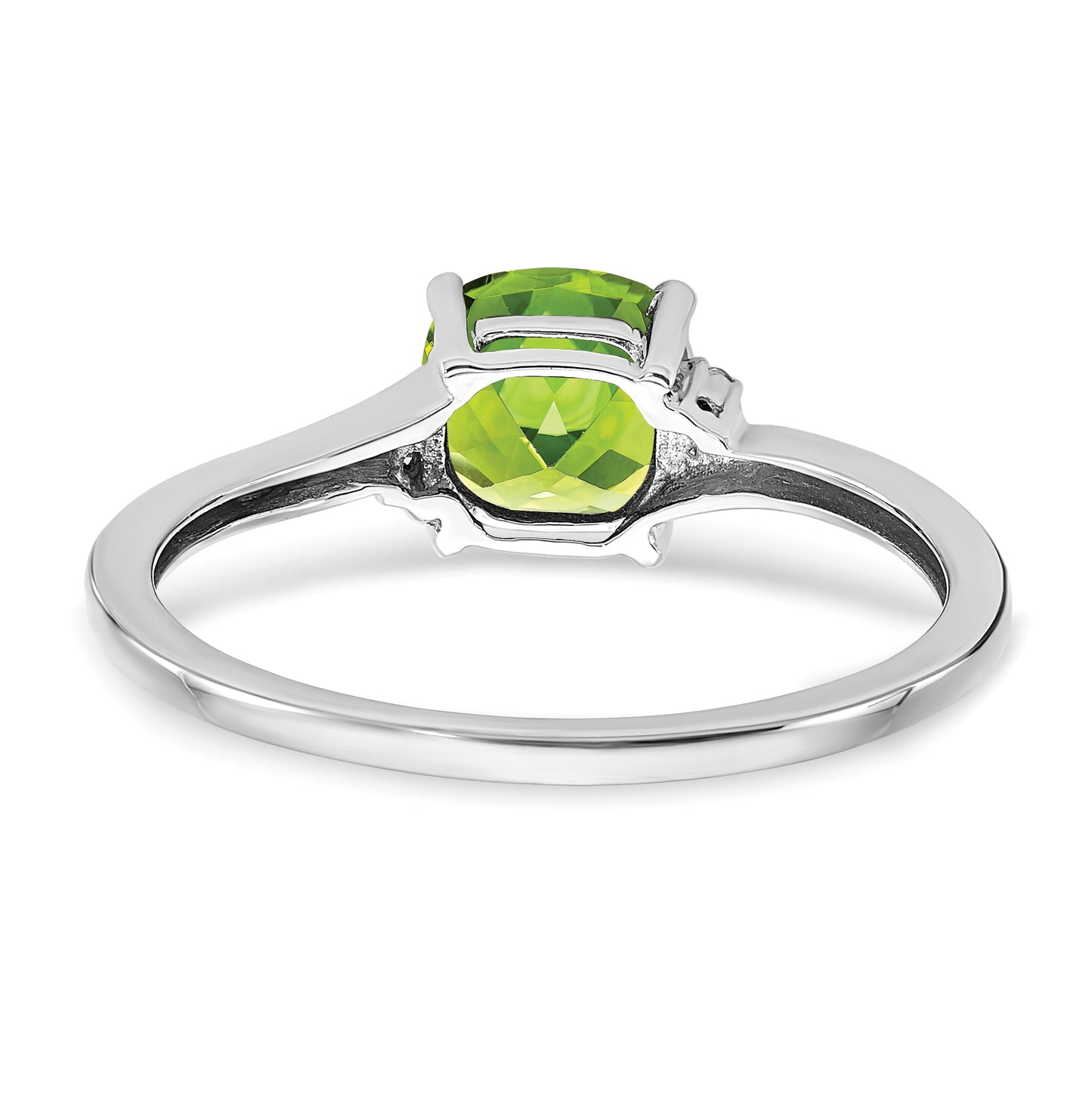 Sterling Silver Rhodium plated Peridot and Dia Ring, Size 6