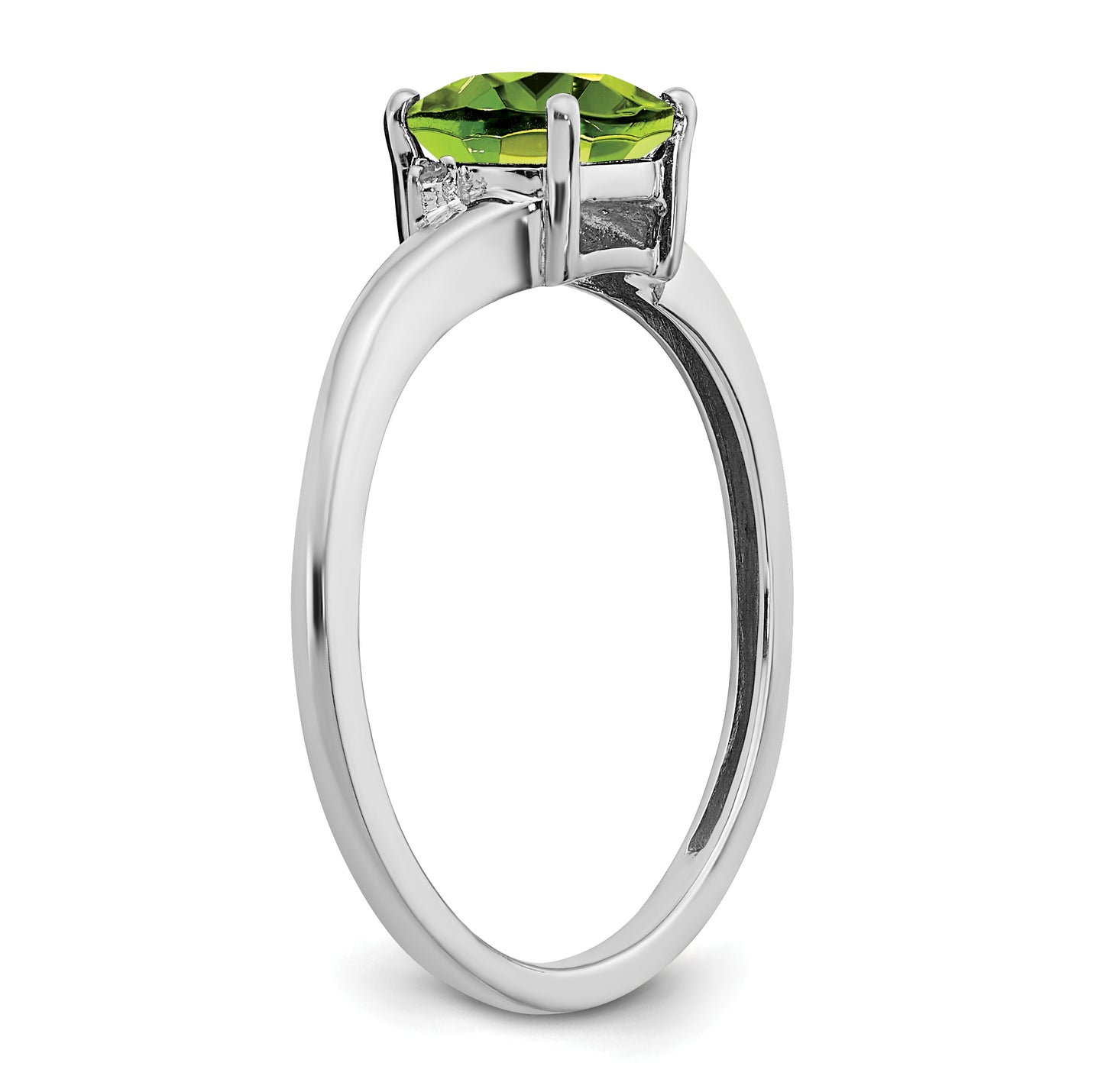 Sterling Silver Rhodium plated Peridot and Dia Ring, Size 6