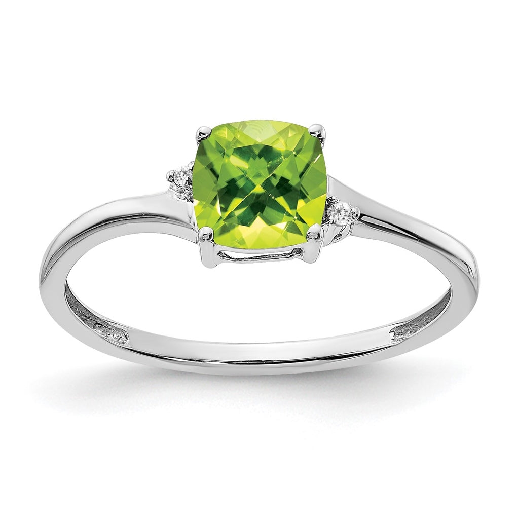 Sterling Silver Rhodium plated Peridot and Dia Ring, Size 6