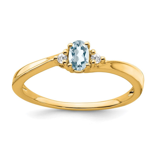 14K Yellow Gold Aquamarine and Diamond Ring, Size 7