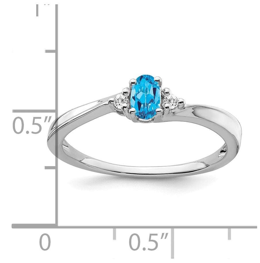 14k White Gold Blue Topaz and Diamond Ring, Size 7