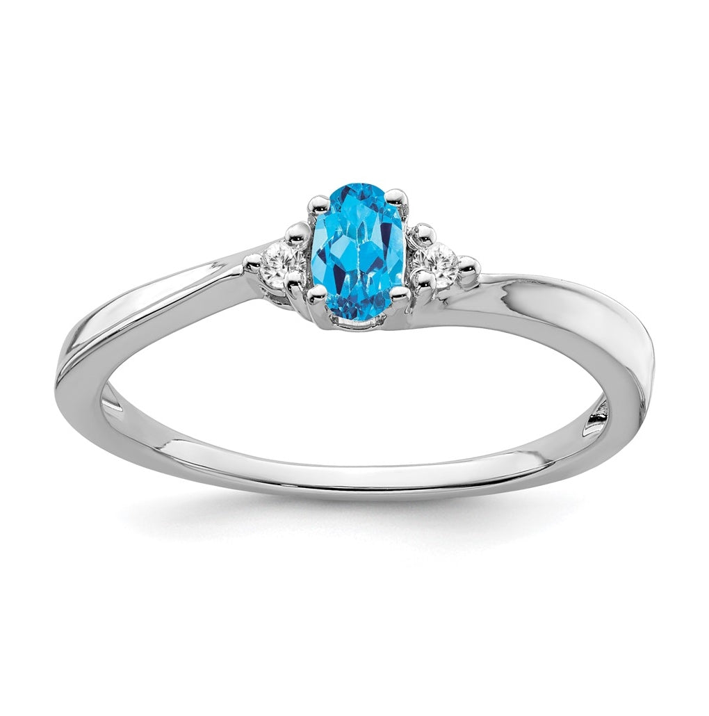 14k White Gold Blue Topaz and Diamond Ring, Size 7