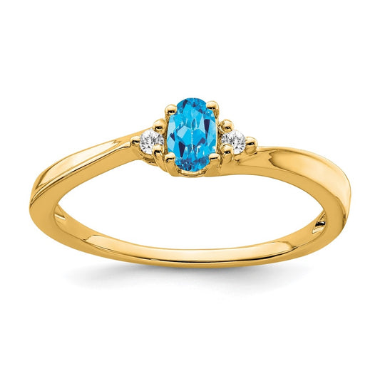 14K Yellow Gold Blue Topaz and Diamond Ring, Size 7