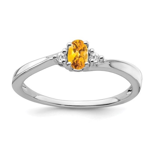 14k White Gold Citrine and Diamond Ring, Size 7