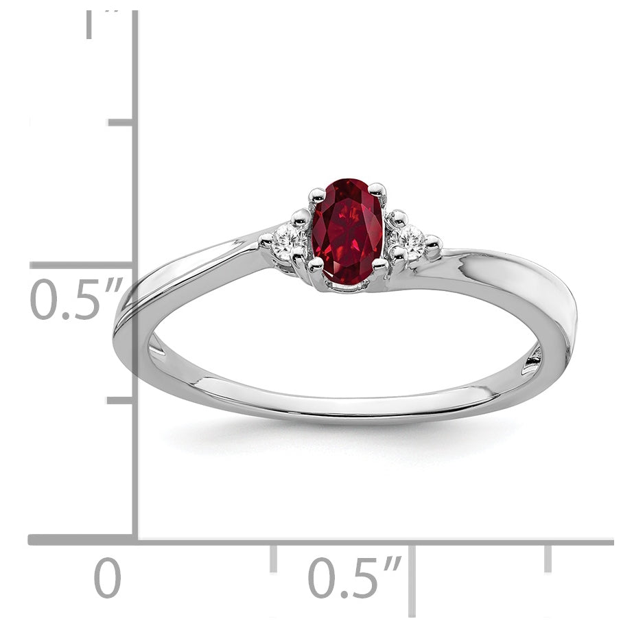 14k White Gold Created Ruby and Diamond Ring, Size 7