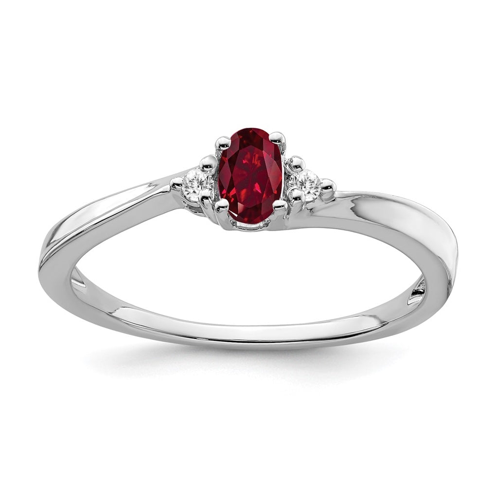 14k White Gold Created Ruby and Diamond Ring, Size 7