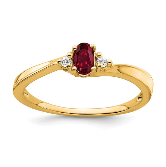 14K Yellow Gold Created Ruby and Diamond Ring, Size 7