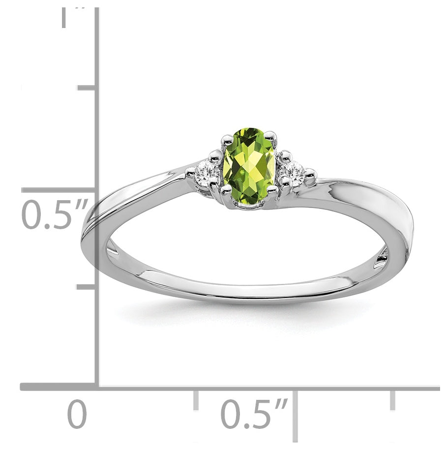 14k White Gold Peridot and Diamond Ring, Size 7