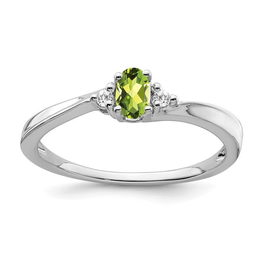 14k White Gold Peridot and Diamond Ring, Size 7