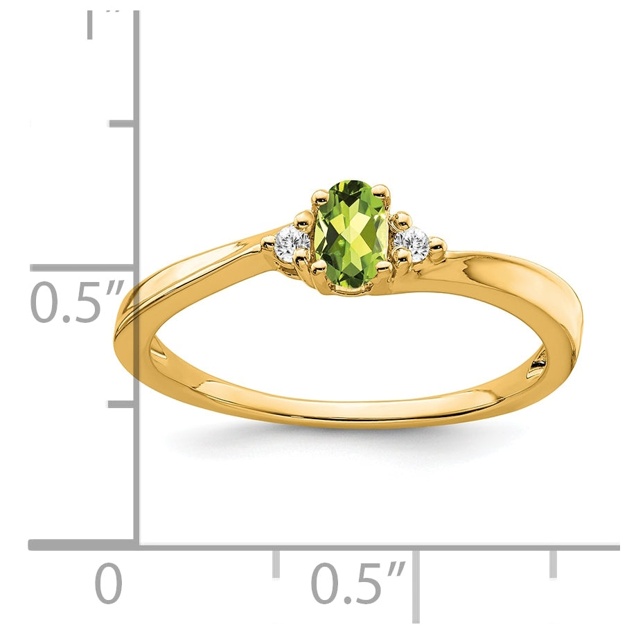 14K Yellow Gold Peridot and Diamond Ring, Size 7