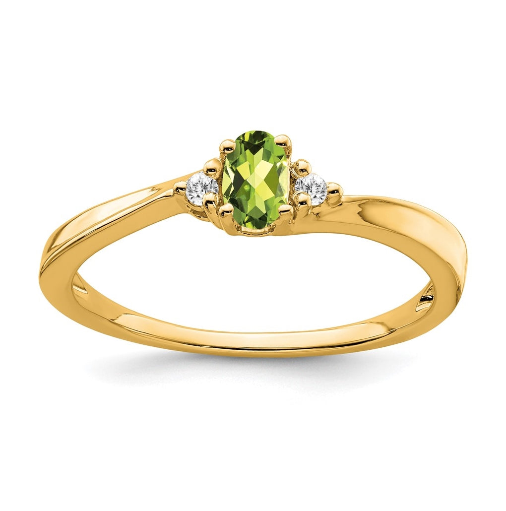 14K Yellow Gold Peridot and Diamond Ring, Size 7