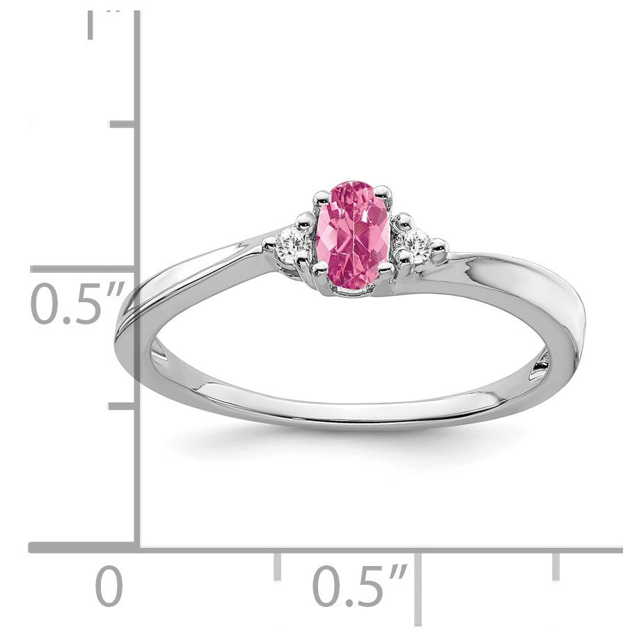 14k White Gold Pink Tourmaline and Diamond Ring, Size 6