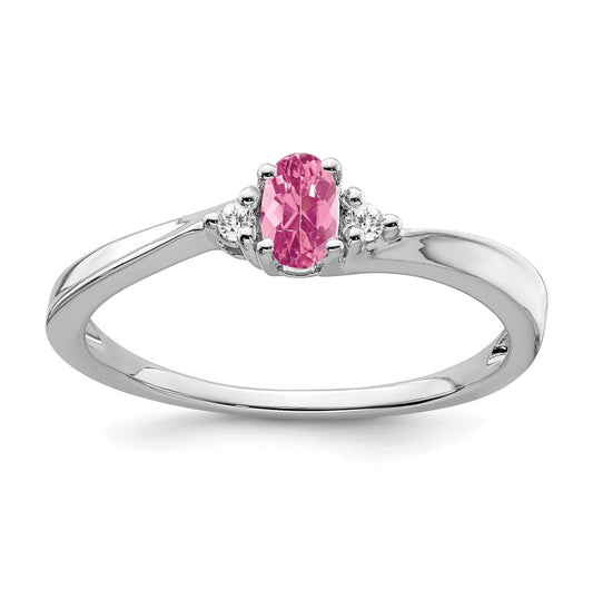 14k White Gold Pink Tourmaline and Diamond Ring, Size 6