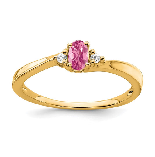 14K Yellow Gold Pink Tourmaline and Diamond Ring, Size 6